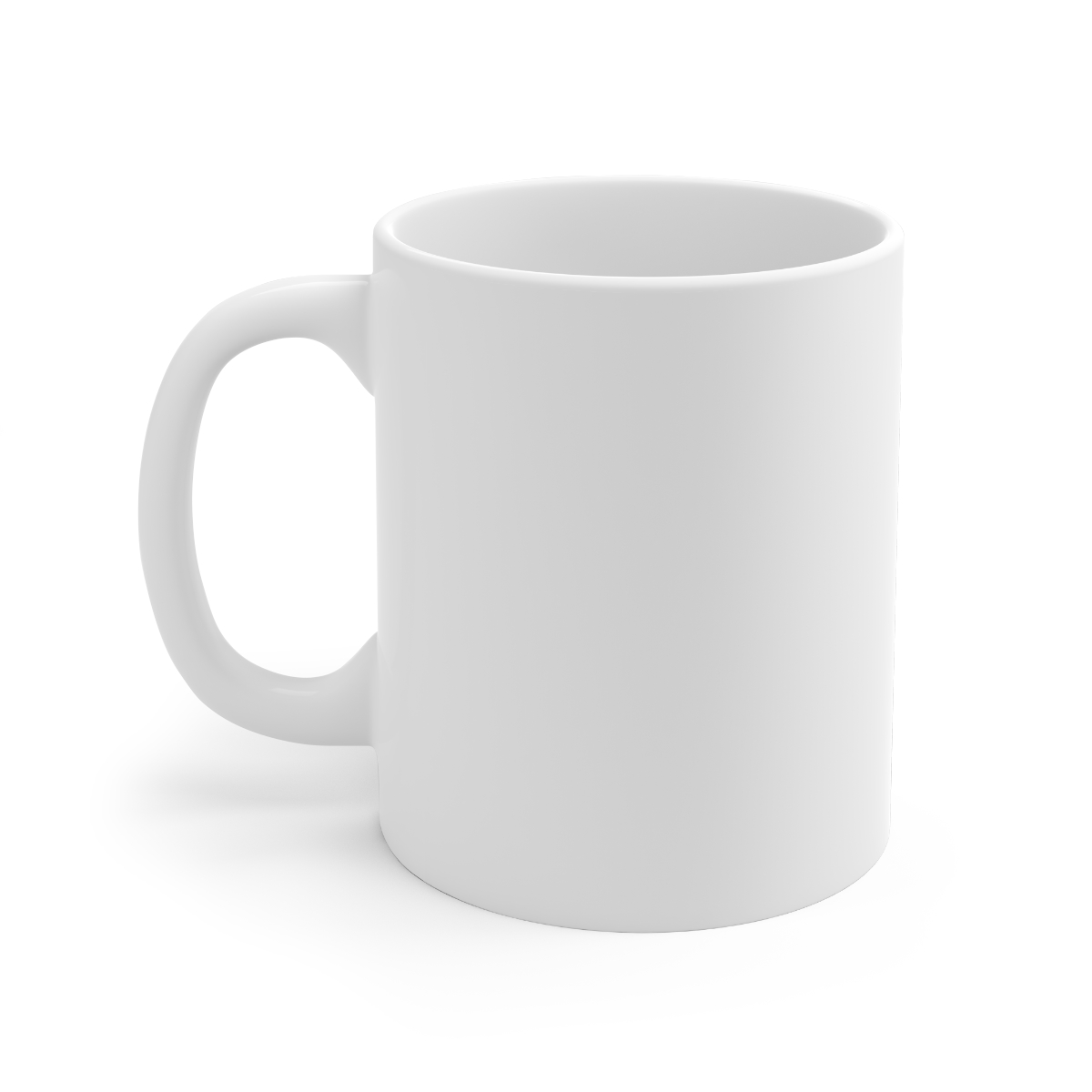 White ceramic mug with a purple interior, handle, and accent. The mug features the text "I DON'T THINK MOMTOK WILL SURVIVE THIS" in a green-gray font. The mug is on a white surface. - alternate angle 2, merchandise